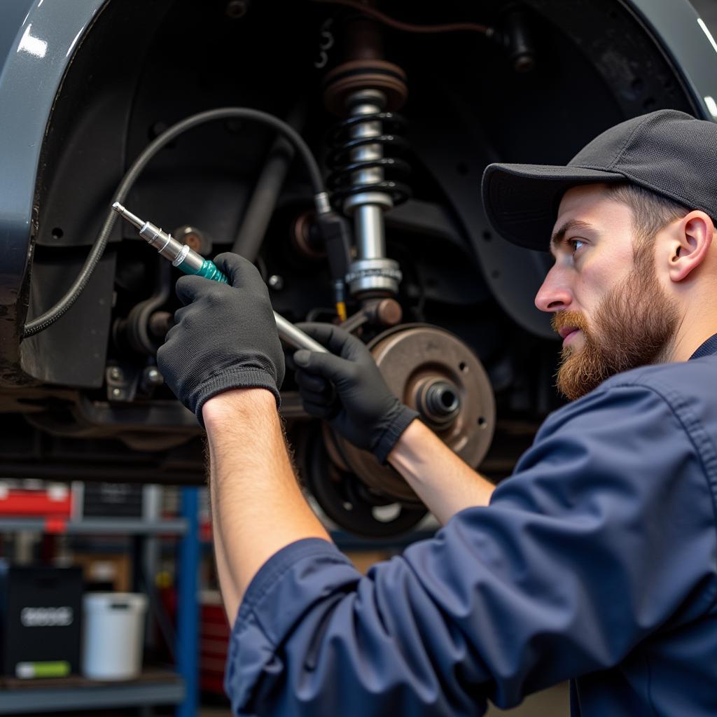 Mechanic Inspecting Car Suspension