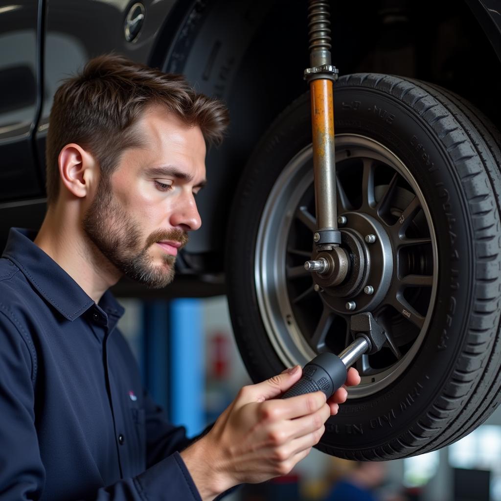 Mechanic Inspecting a Car's Suspension System