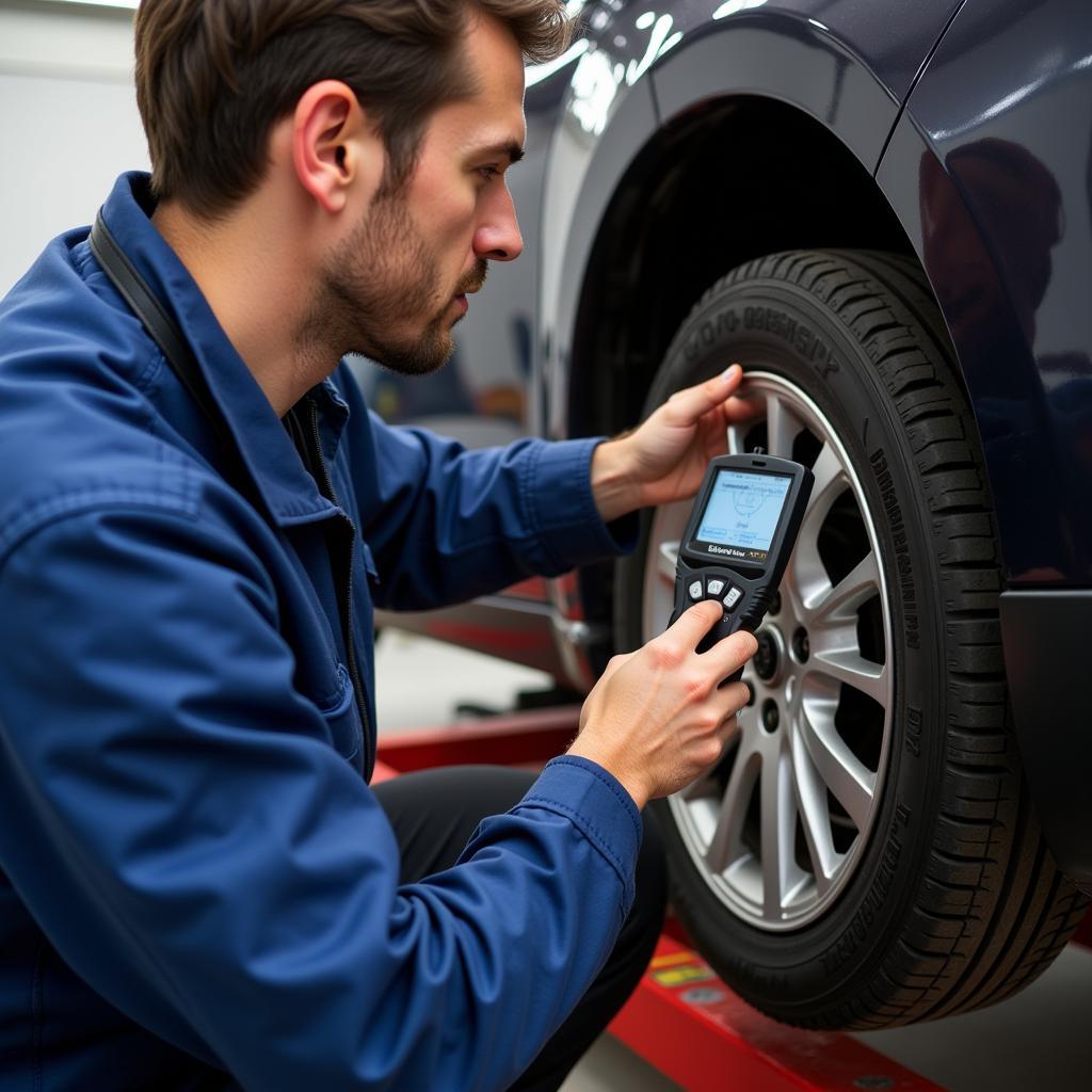 Mechanic Inspecting Car Transmission