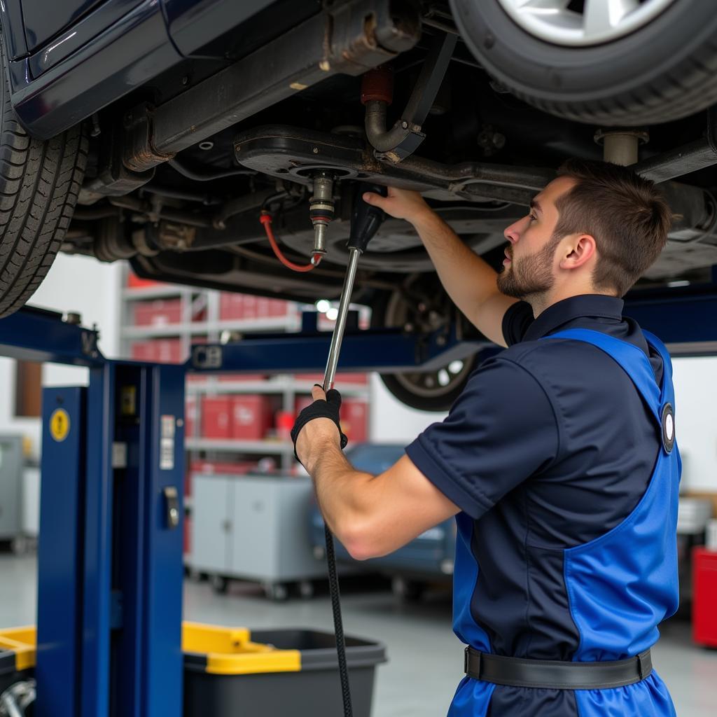 Mechanic Inspecting Car Undercarriage