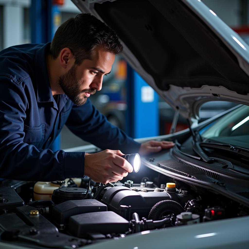 Mechanic Inspecting Engine