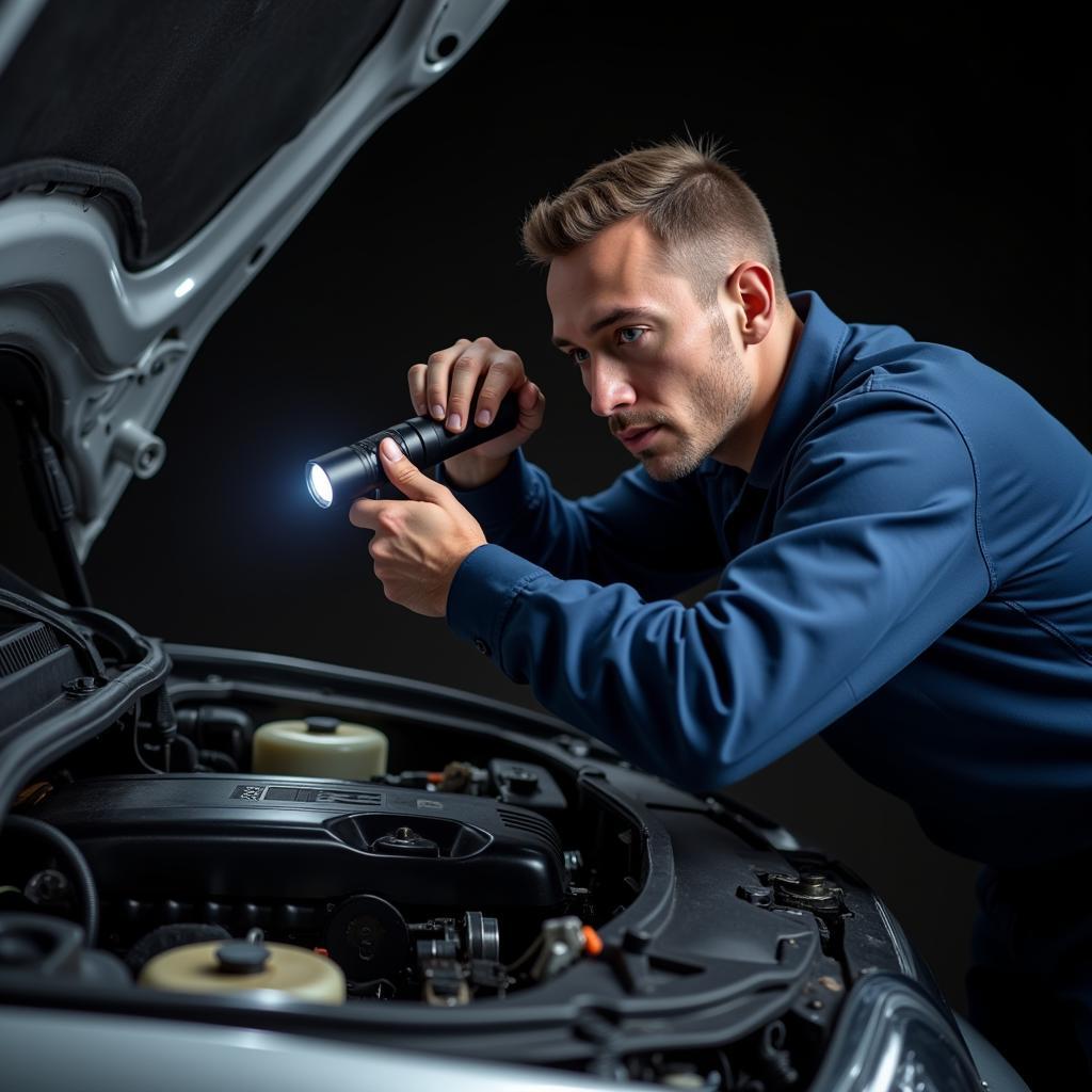 Mechanic inspecting a car engine