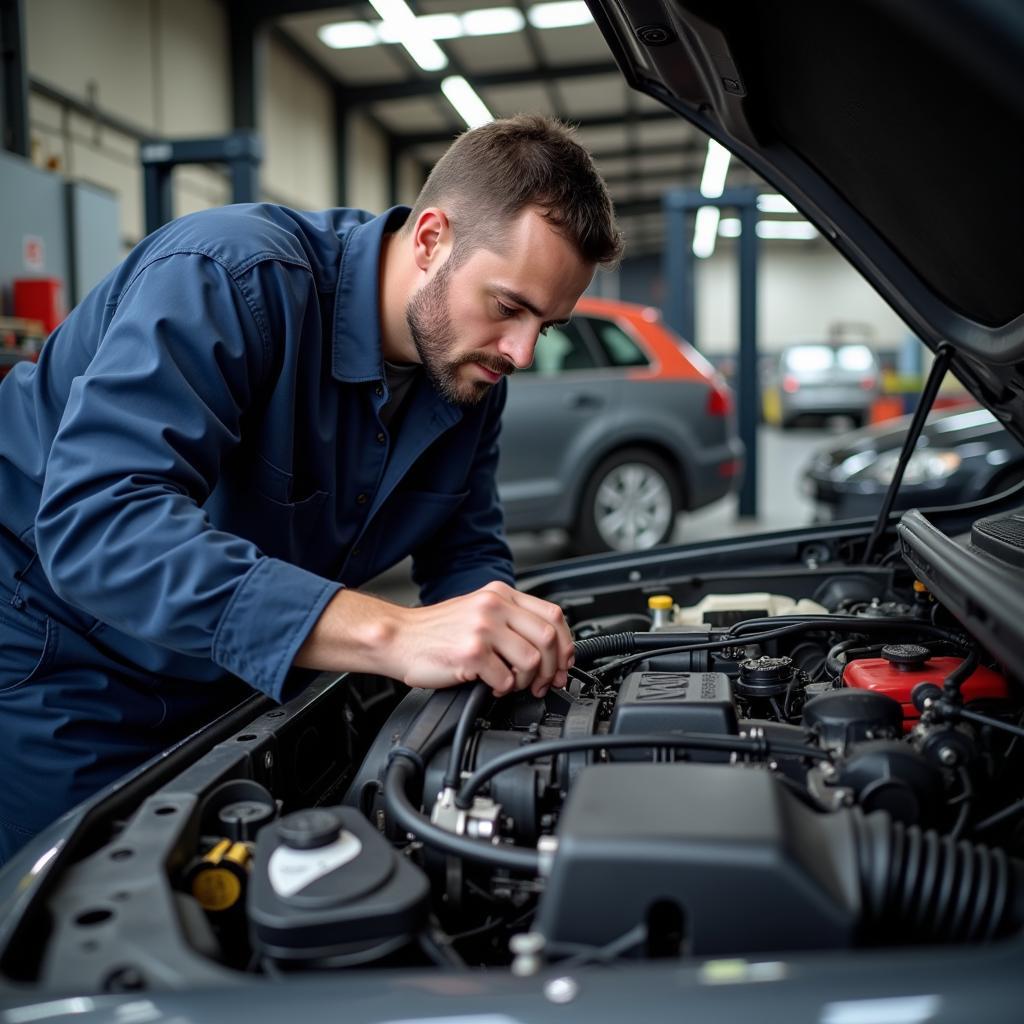 Mechanic Inspecting Car Engine