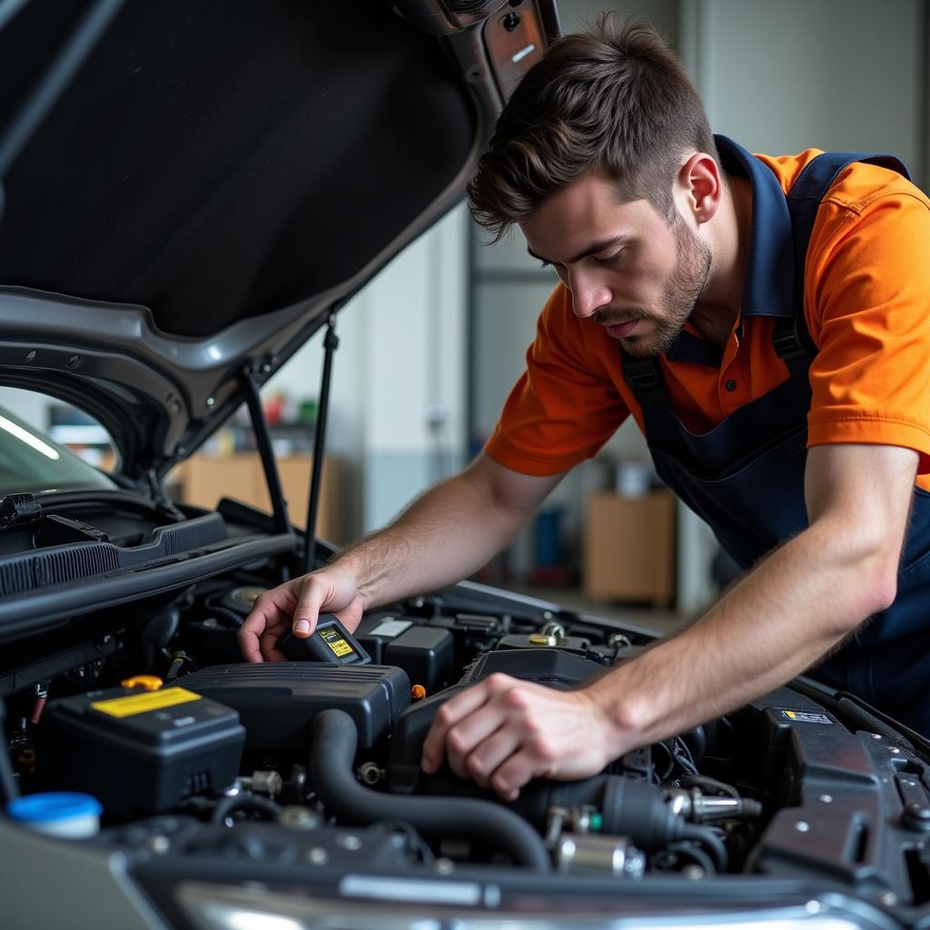 Mechanic Inspecting Engine