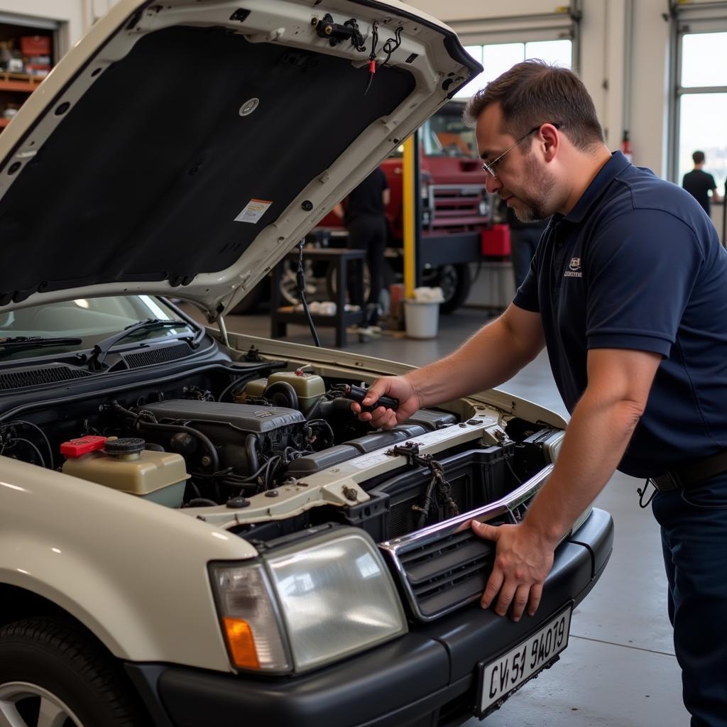 Mechanic Inspecting a Potential Fixer-Upper Car's Engine