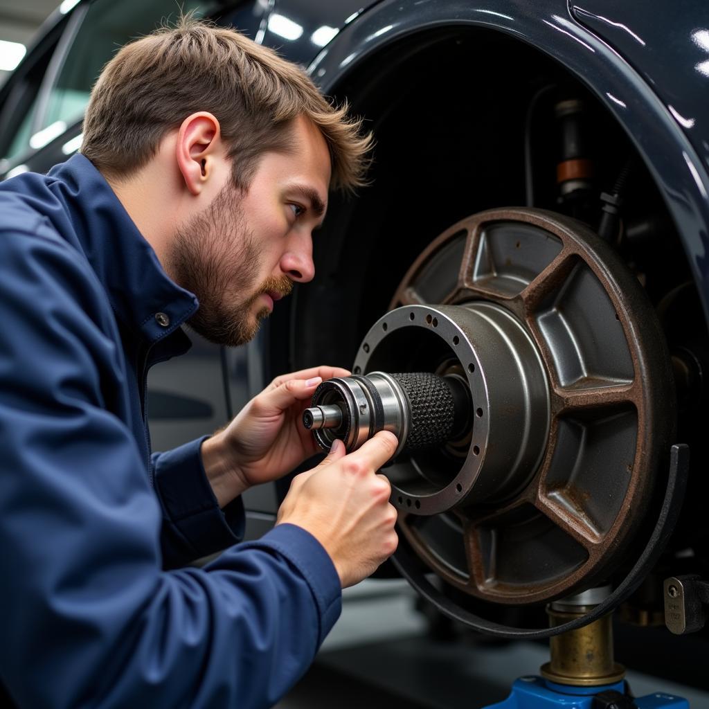 Mechanic Inspecting Car Gearbox