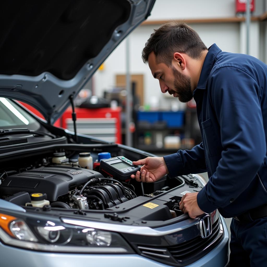 Mechanic Inspecting Honda Accord Engine