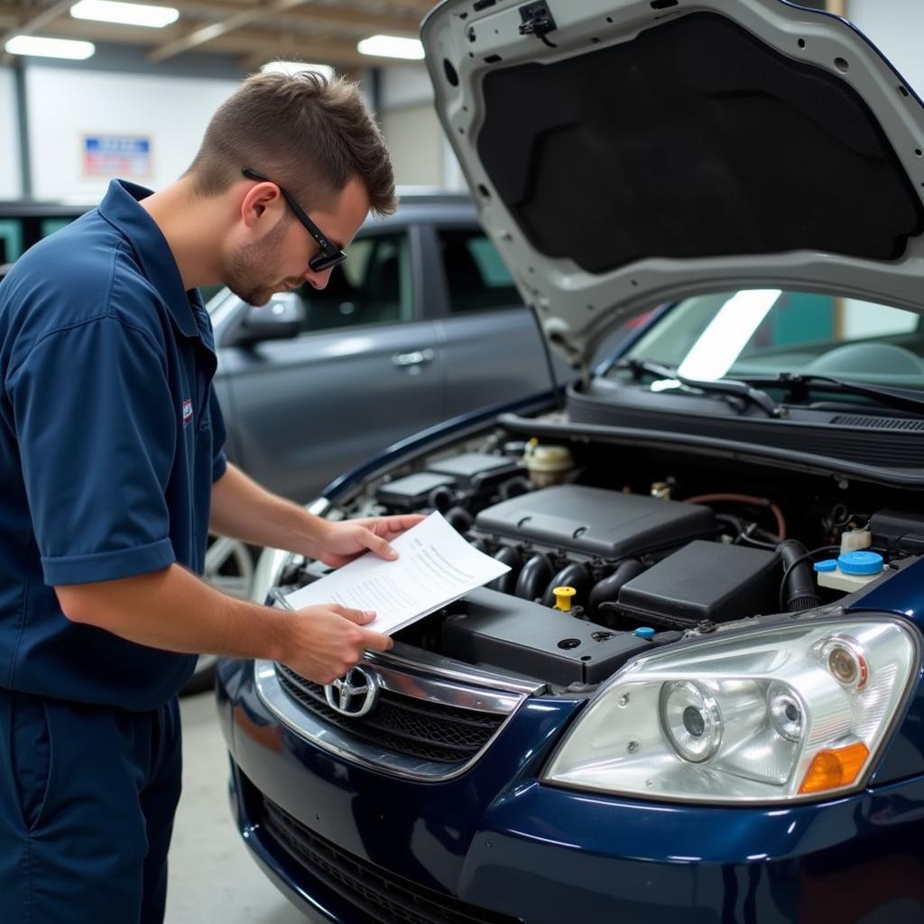 Mechanic Inspecting a Salvage Title Car