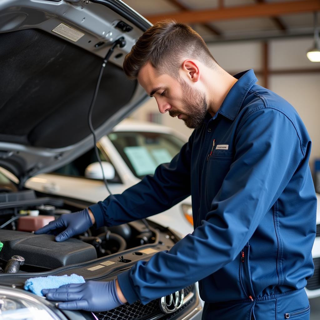 Mechanic Performing Car AC Maintenance