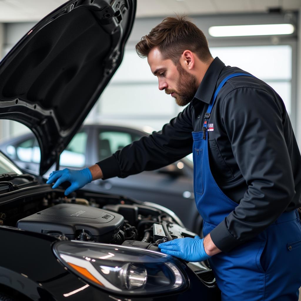 Mechanic performing a car inspection