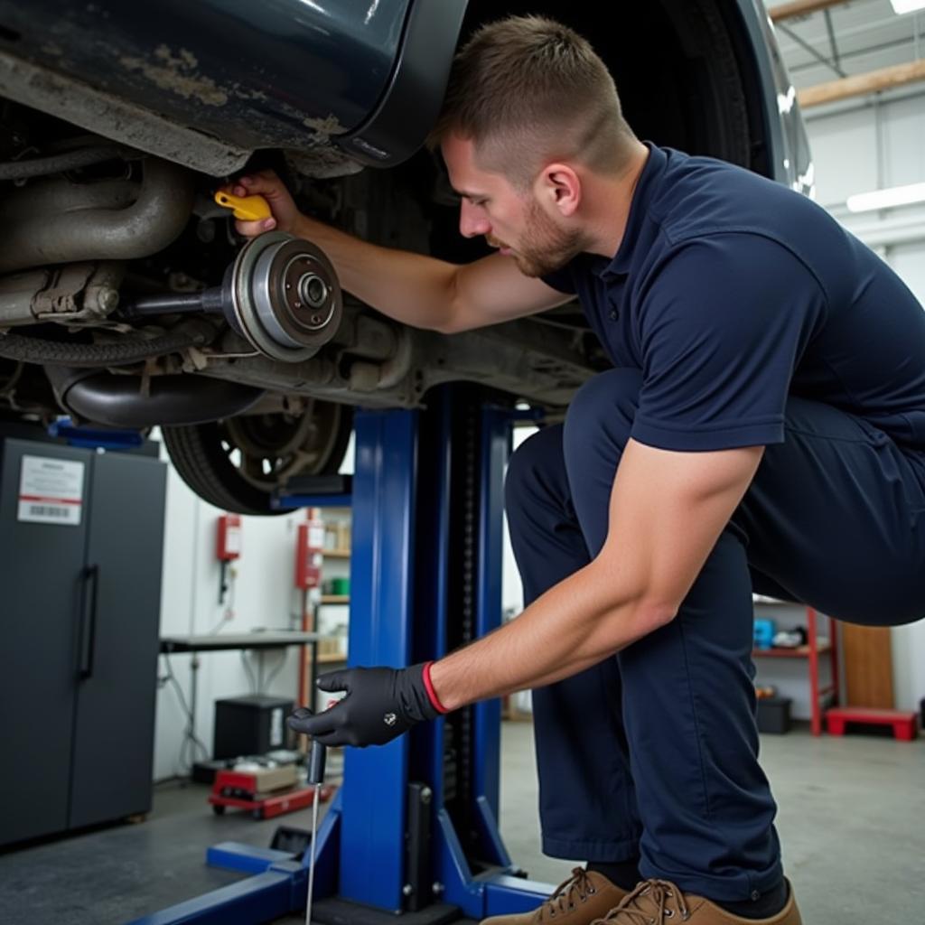 Mechanic checking car fluids