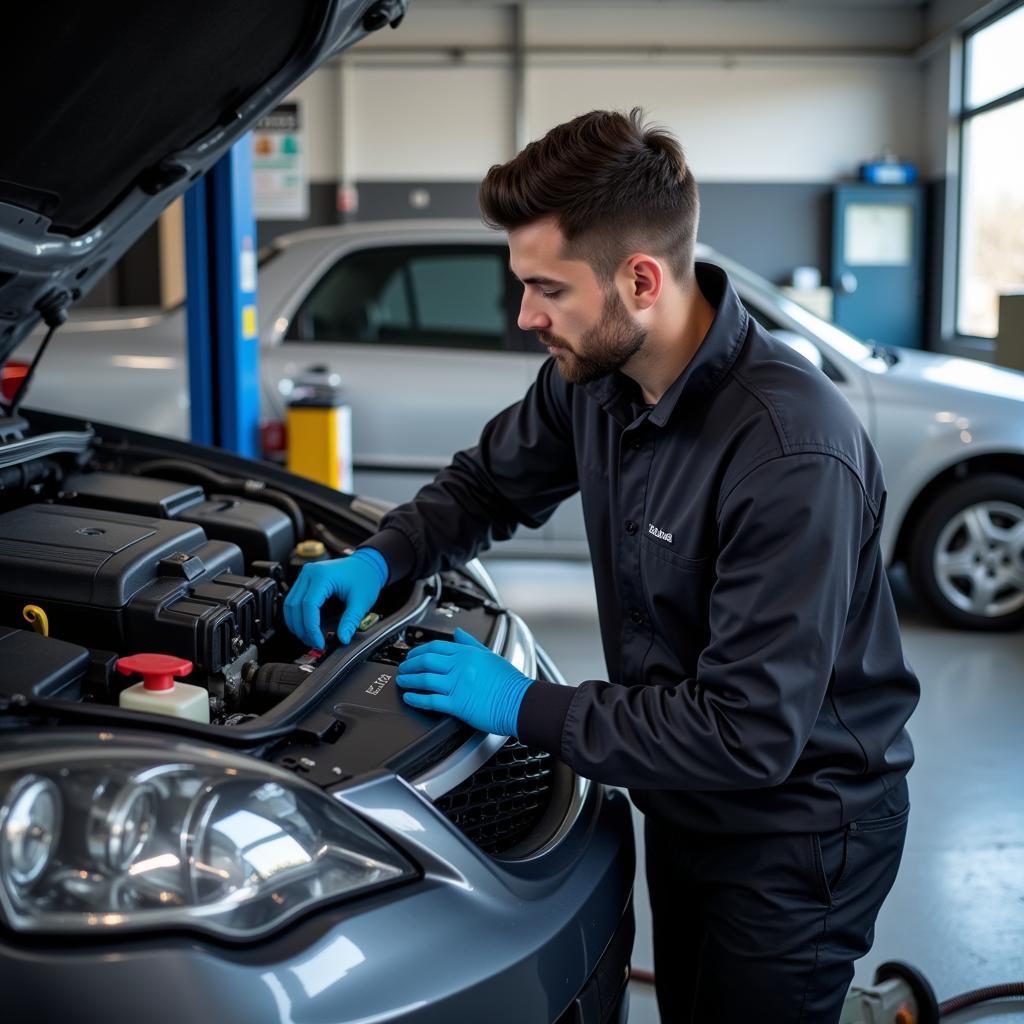 Mechanic performing car maintenance