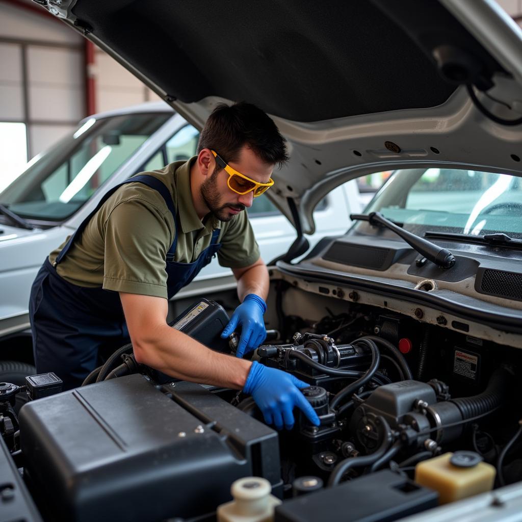 Mechanic performing a vehicle inspection