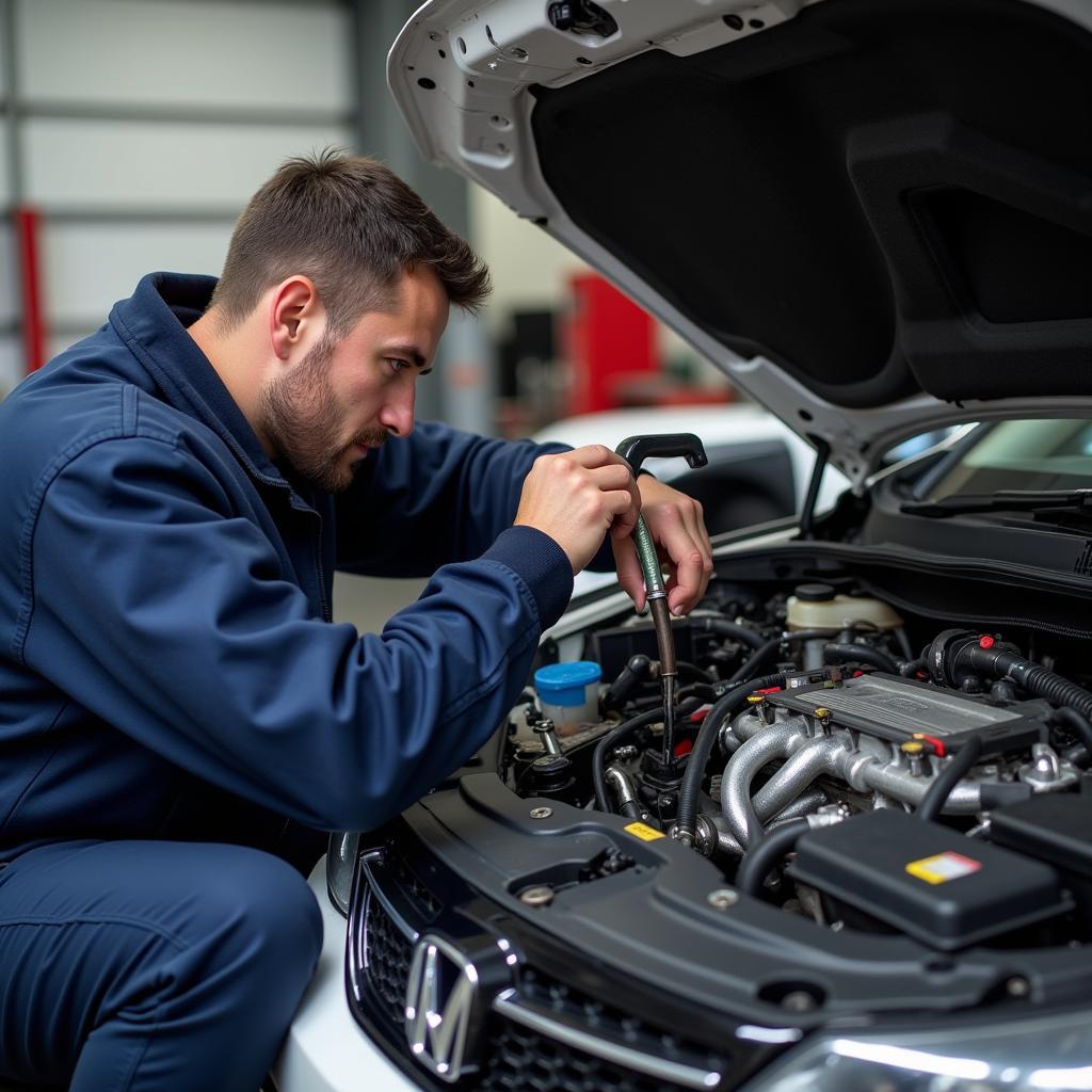 Mechanic Repairing Car AC System