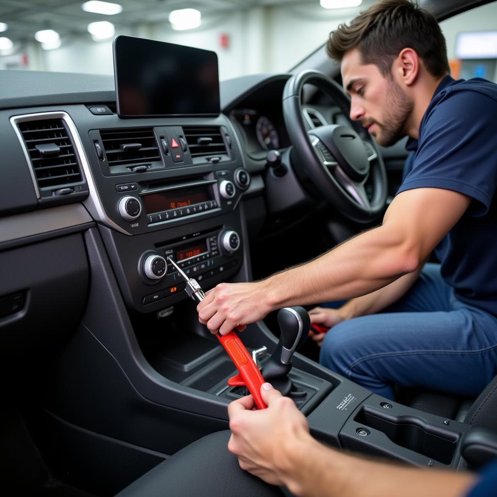 Mechanic Repairing Car AC System