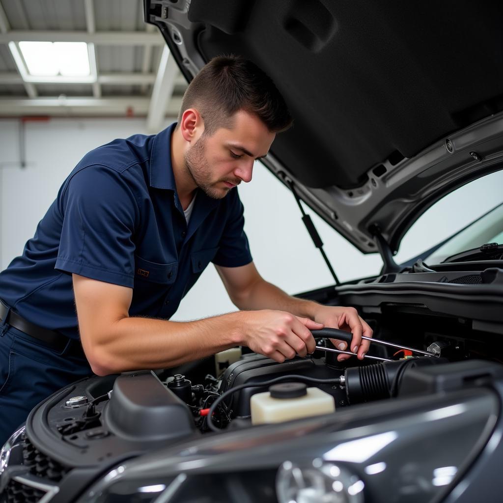 Mechanic Repairing Car AC System