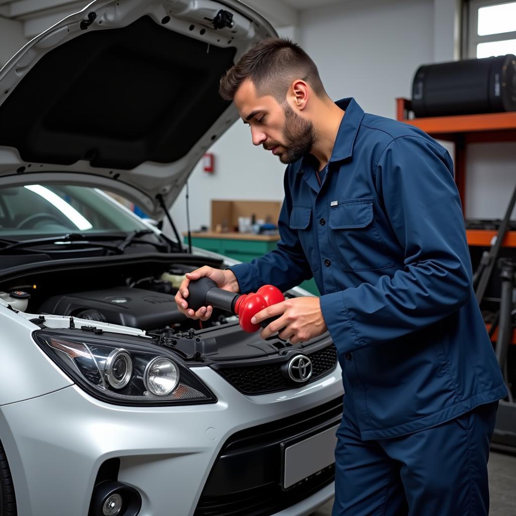 Mechanic Repairing Car AC System