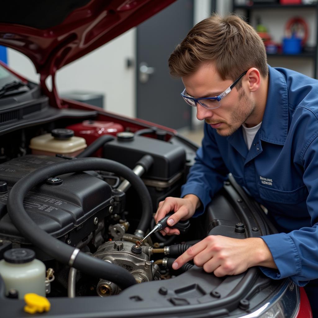 Mechanic Repairing a Car AC System