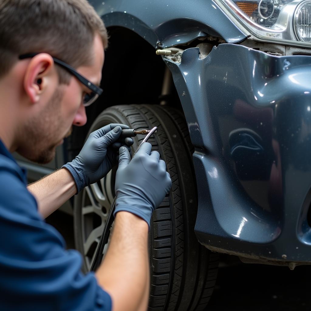 Mechanic Repairing Car After Accident