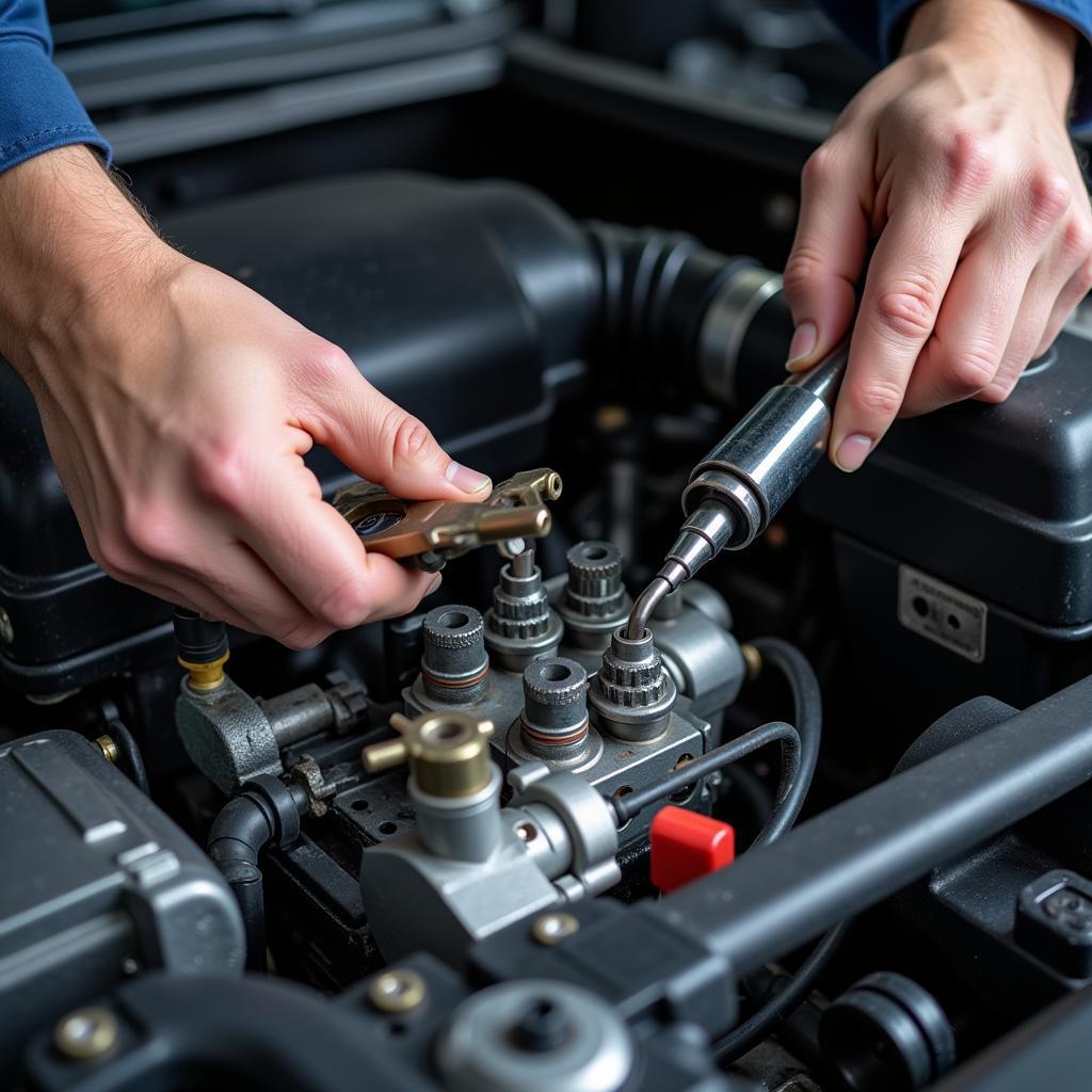 Mechanic Repairing Car Engine to Fix Acceleration Problem