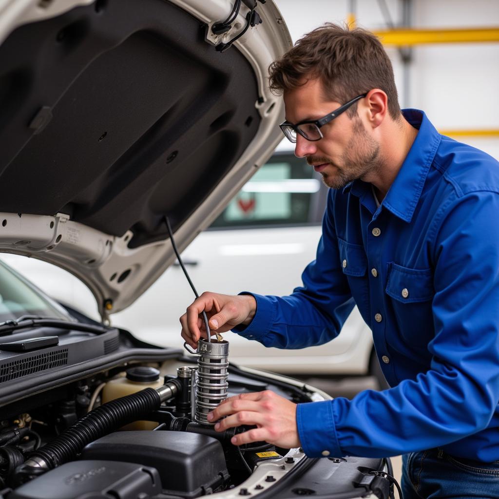 Mechanic Repairing Car Heater Core Coolant Leak