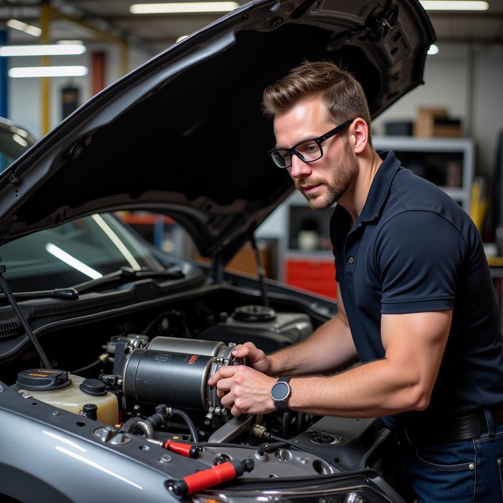 Mechanic Repairing Car Starter