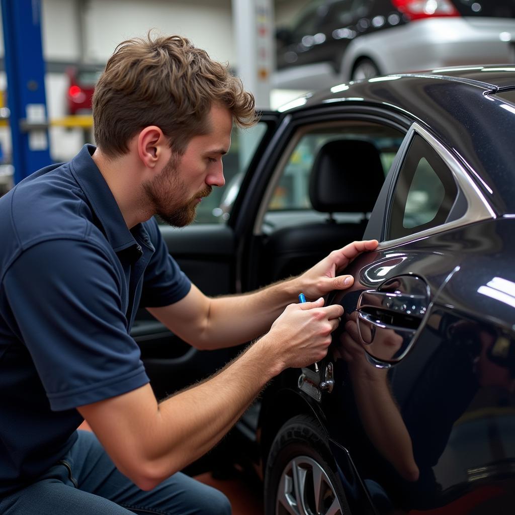 Mechanic Repairing Honda Civic Door Handle