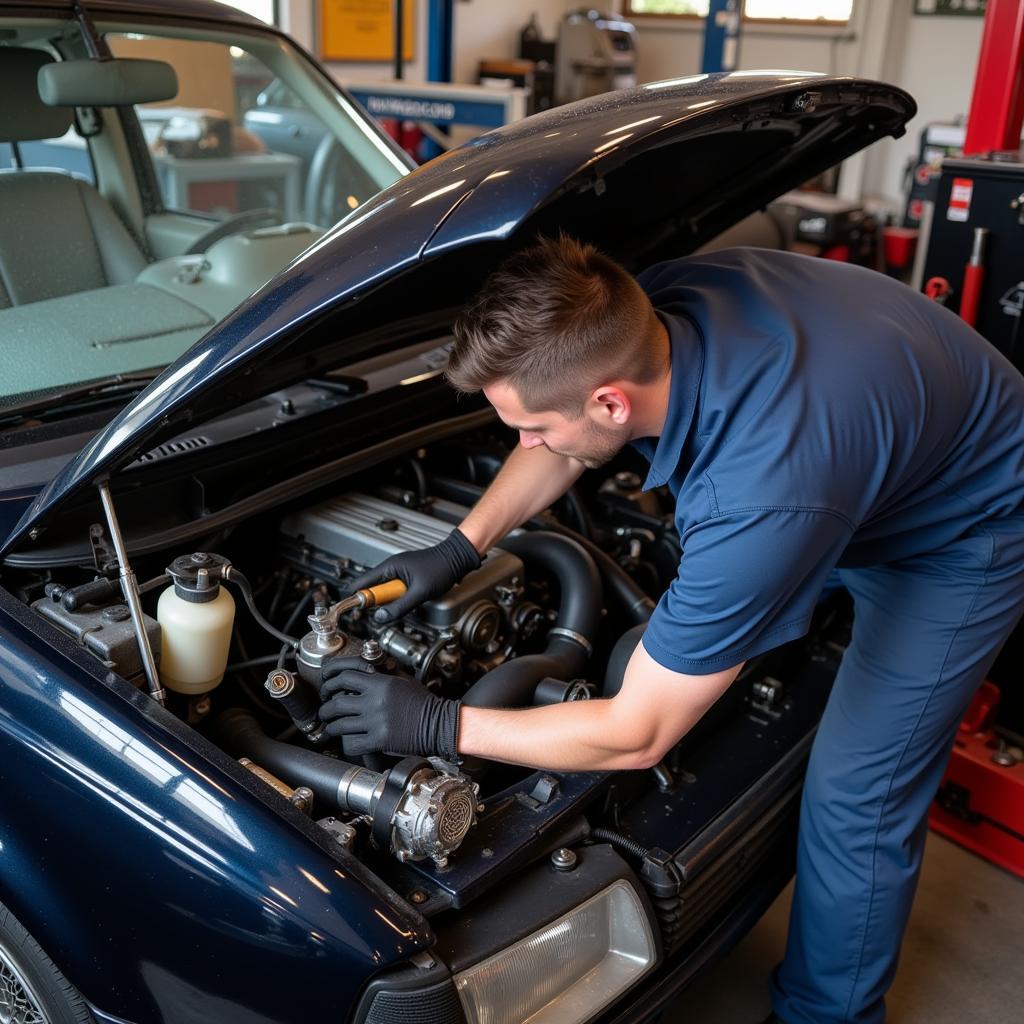 Mechanic Repairing a Salvage Car