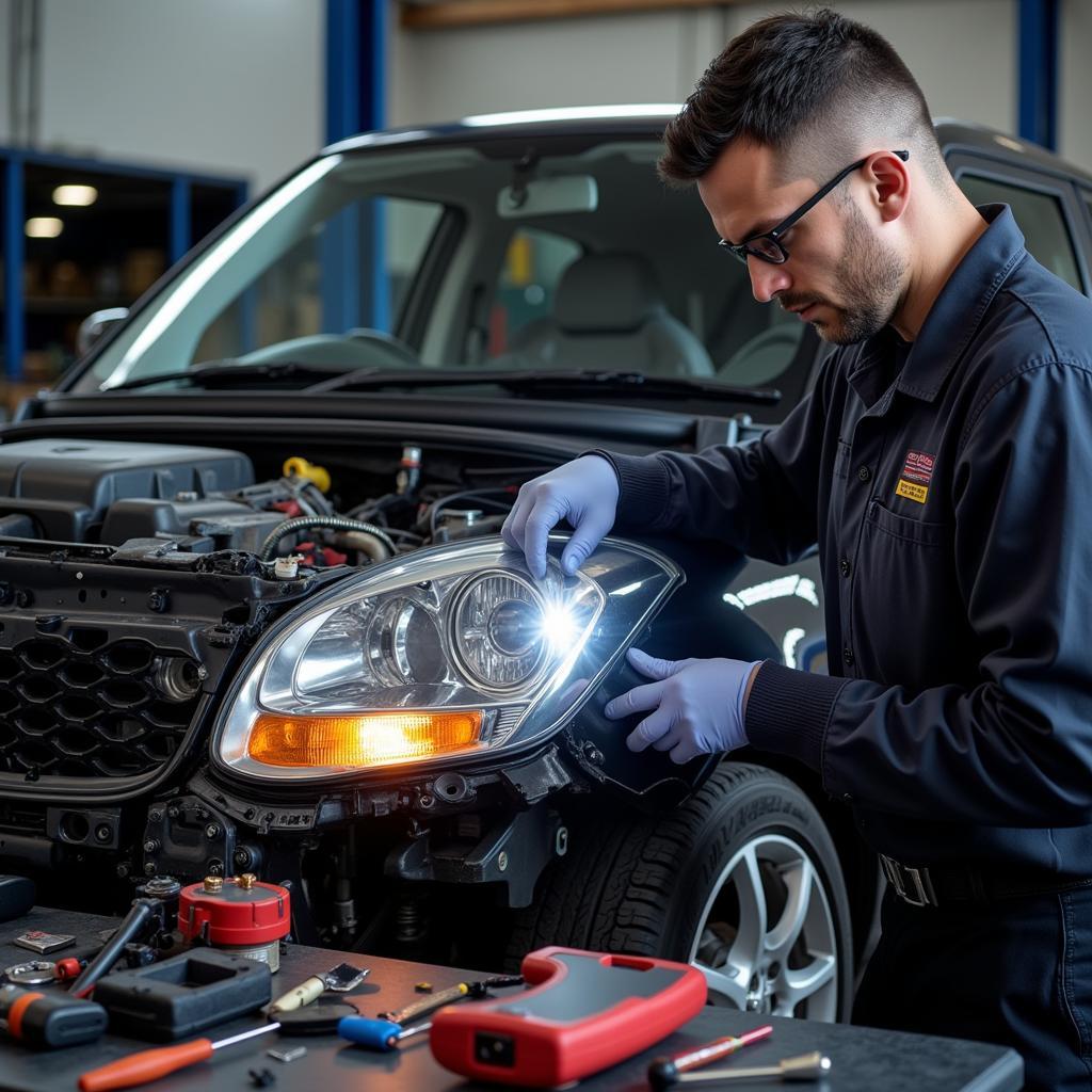 Mechanic Repairing Smart Car Light Module