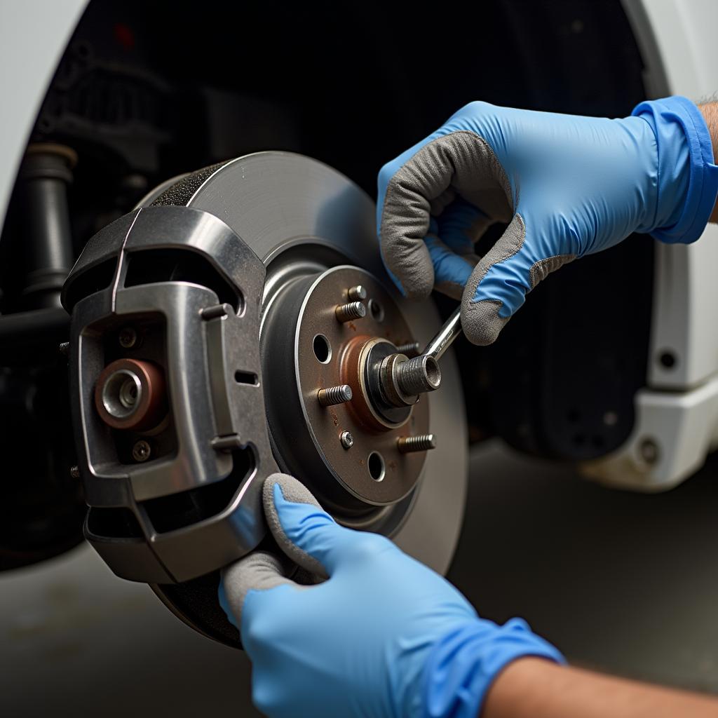 Car Mechanic Replacing Brake Pads