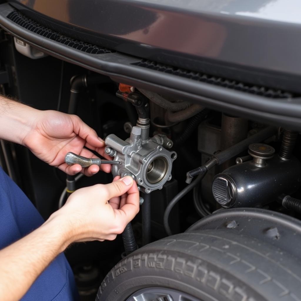 Mechanic Replacing a Car's Water Pump