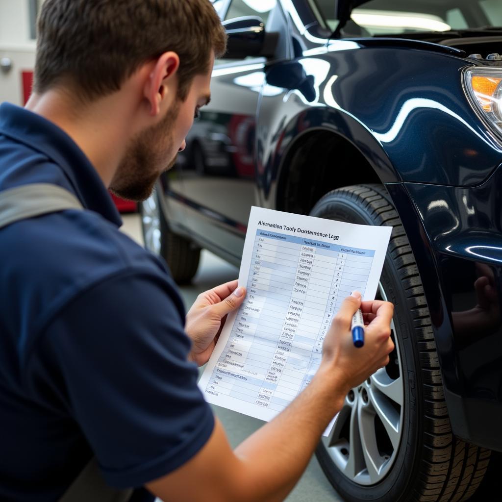 Mechanic Reviewing Car Maintenance Log