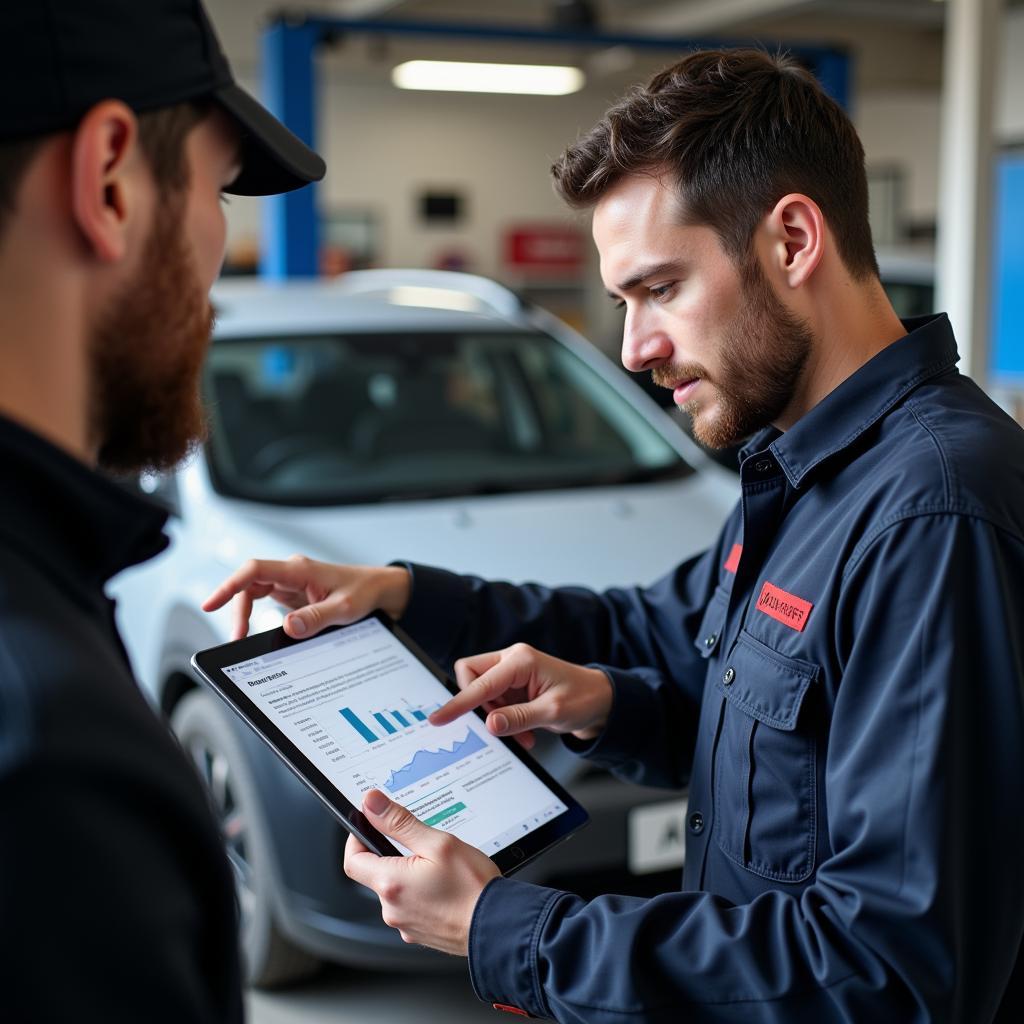 Mechanic Reviewing Car Maintenance Report