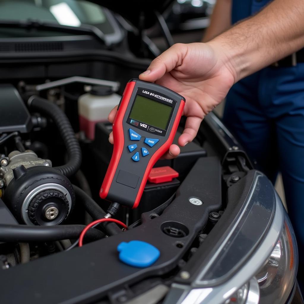 Mechanic Using Electronic AC Leak Detector