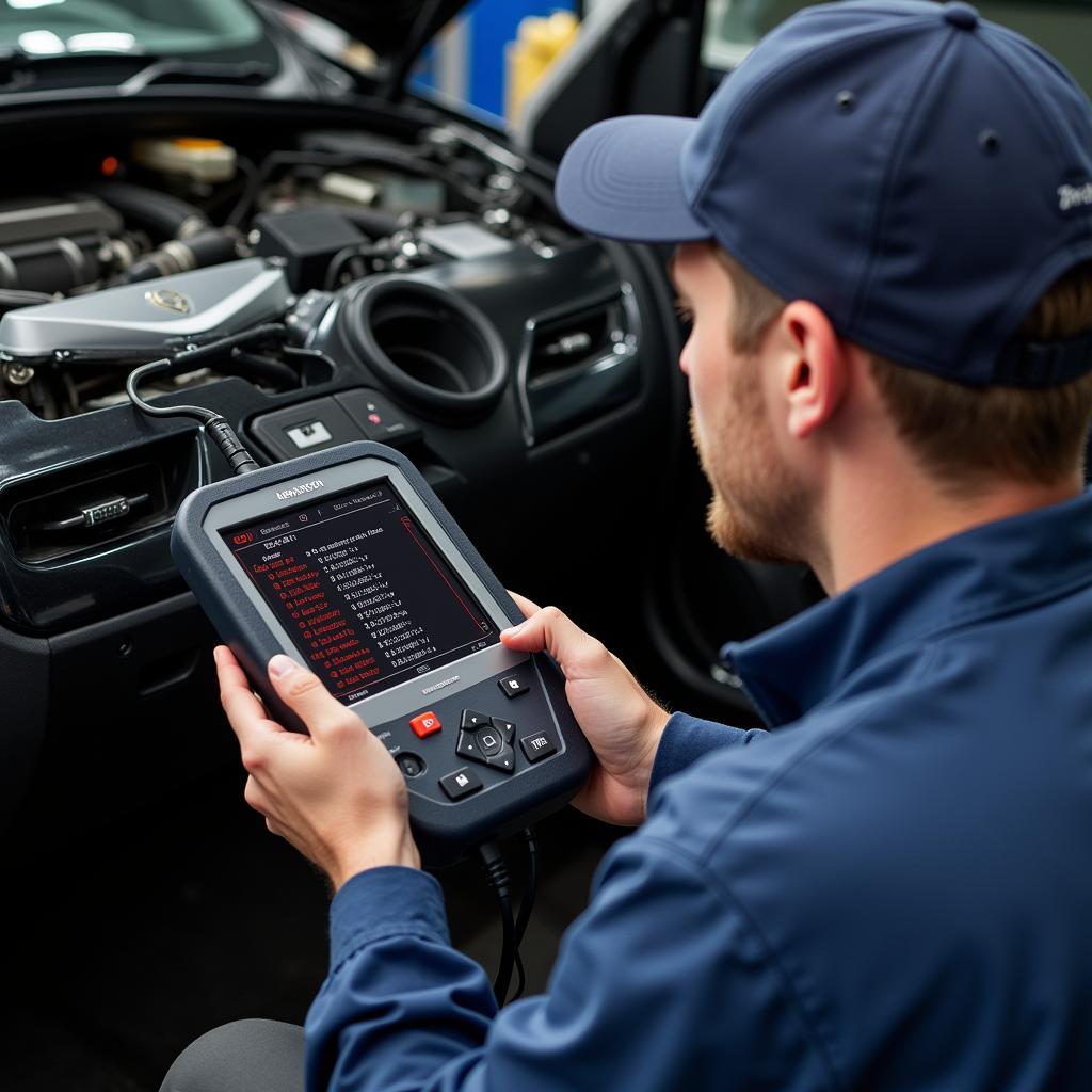 Mechanic Using a Diagnostic Scanner to Identify Acceleration Issues