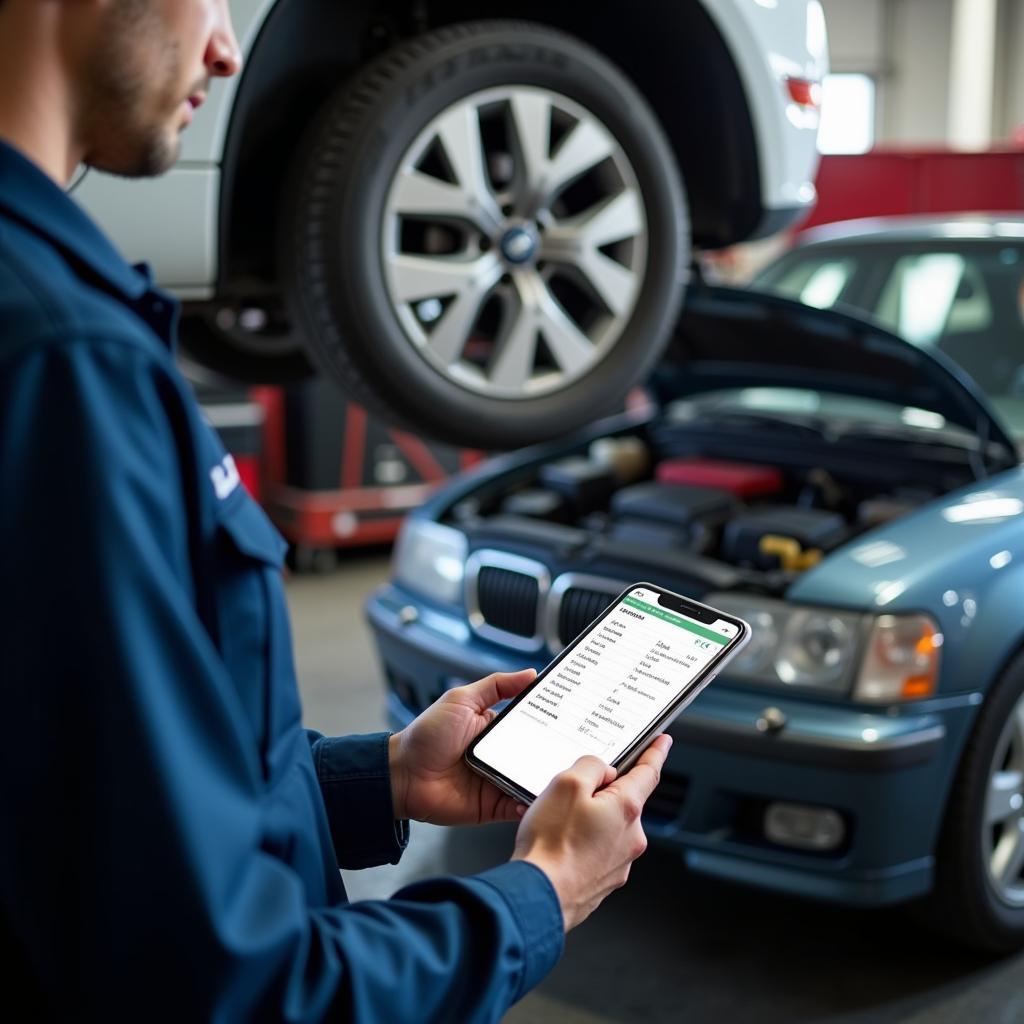 Mechanic Using Digital Tablet for Car Maintenance