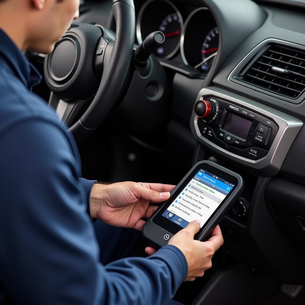 Mechanic Using OBD-II Scanner to Diagnose Car Problems