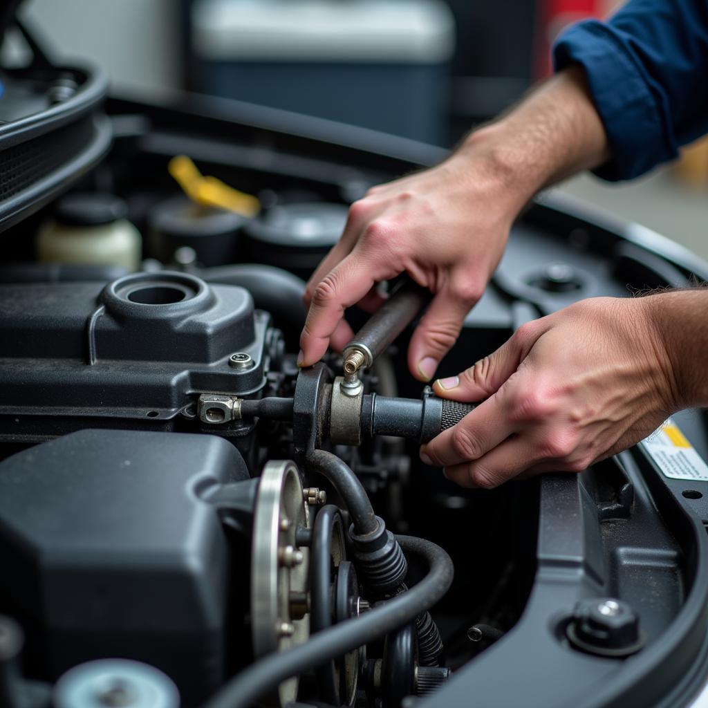 Mechanic Working on a Car Engine