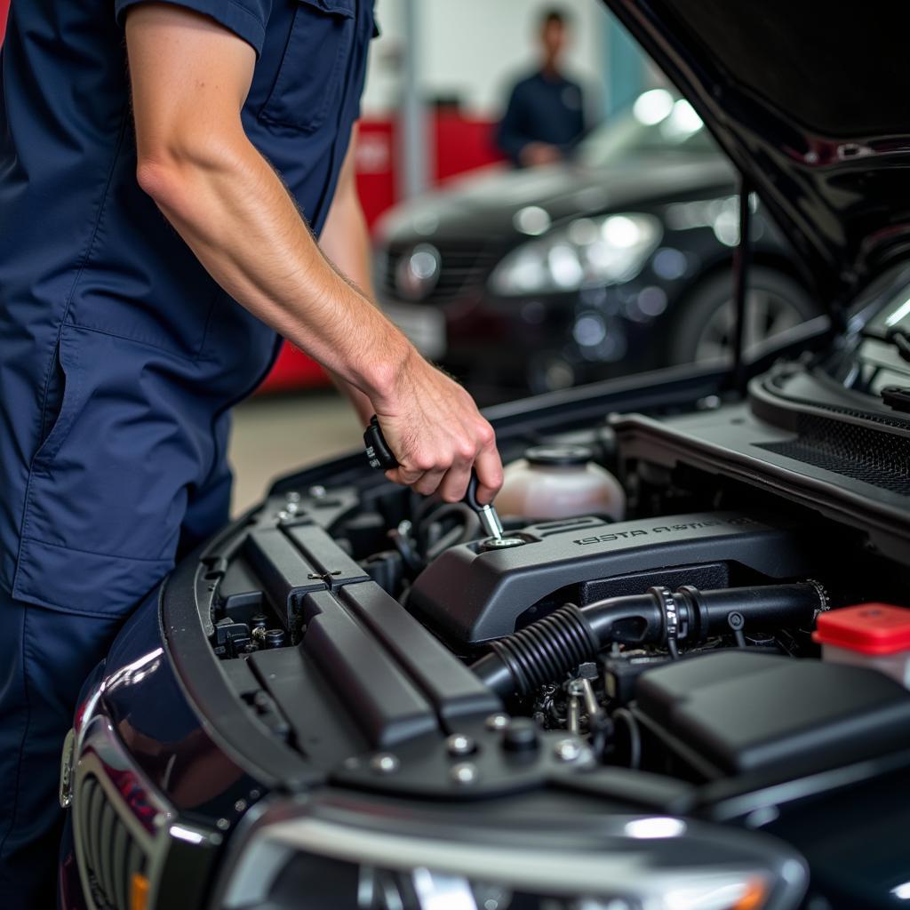 Mechanic Working on a Car Engine