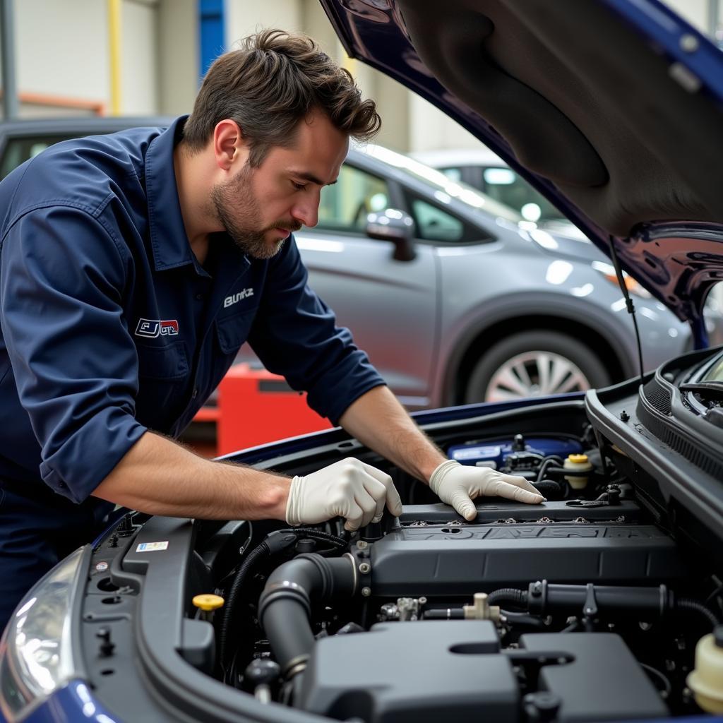 Mechanic Working on Car Engine