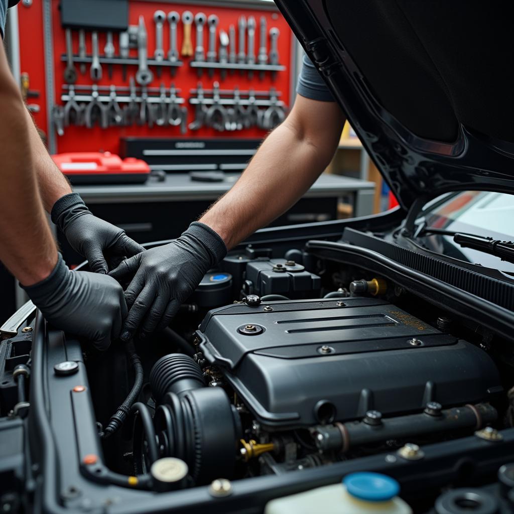 Mechanic Working on a Car Engine