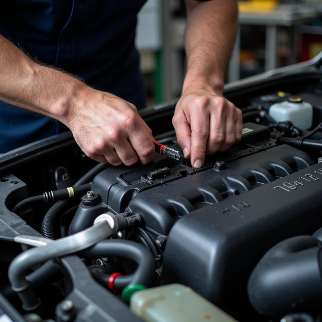 Mechanic Working on Car Engine