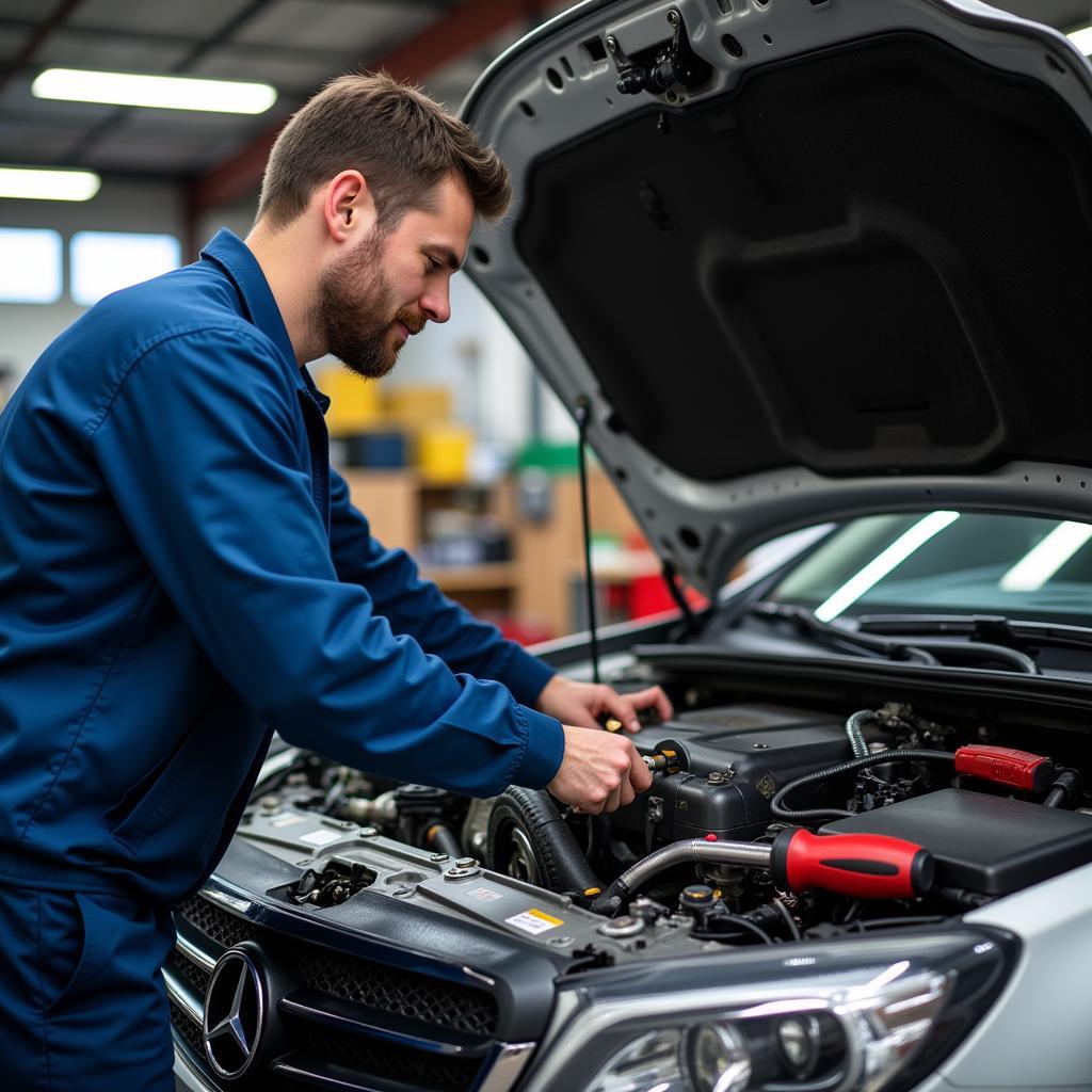 Mechanic Working on Car Engine