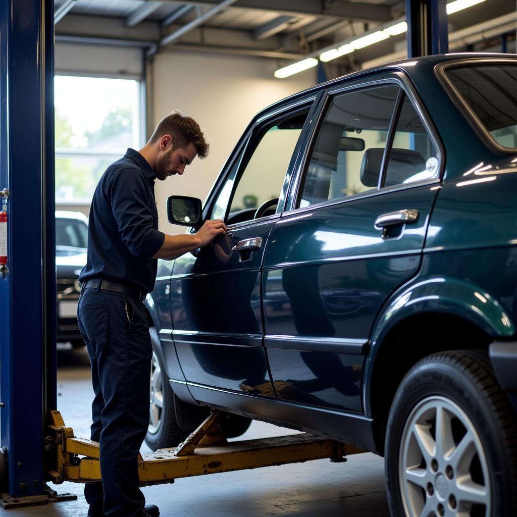 Mechanic Working on Car in UK Garage