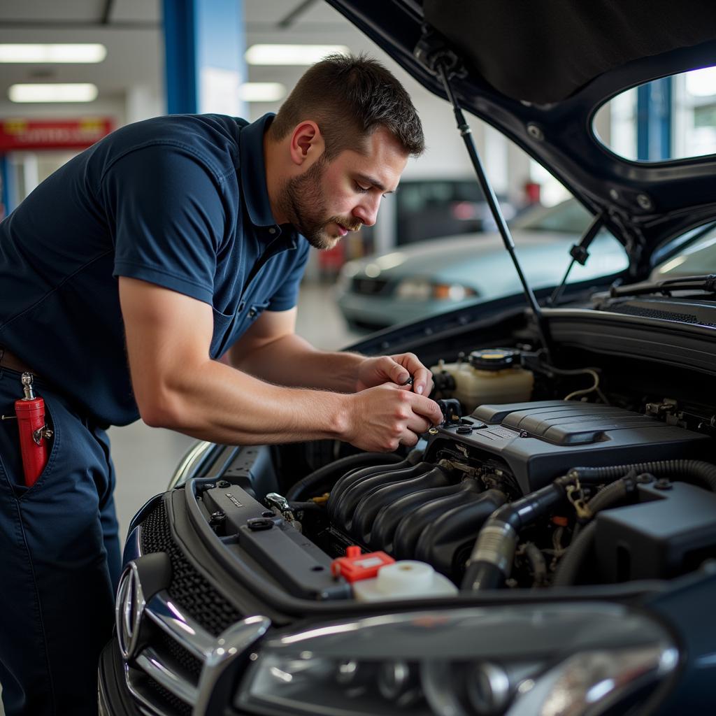 Mechanic Working on Complex Car Repair