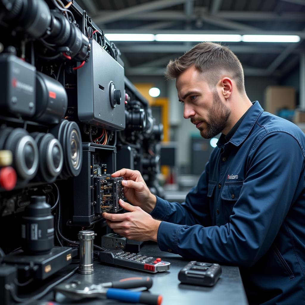 Mechanic Working on Electric German Car