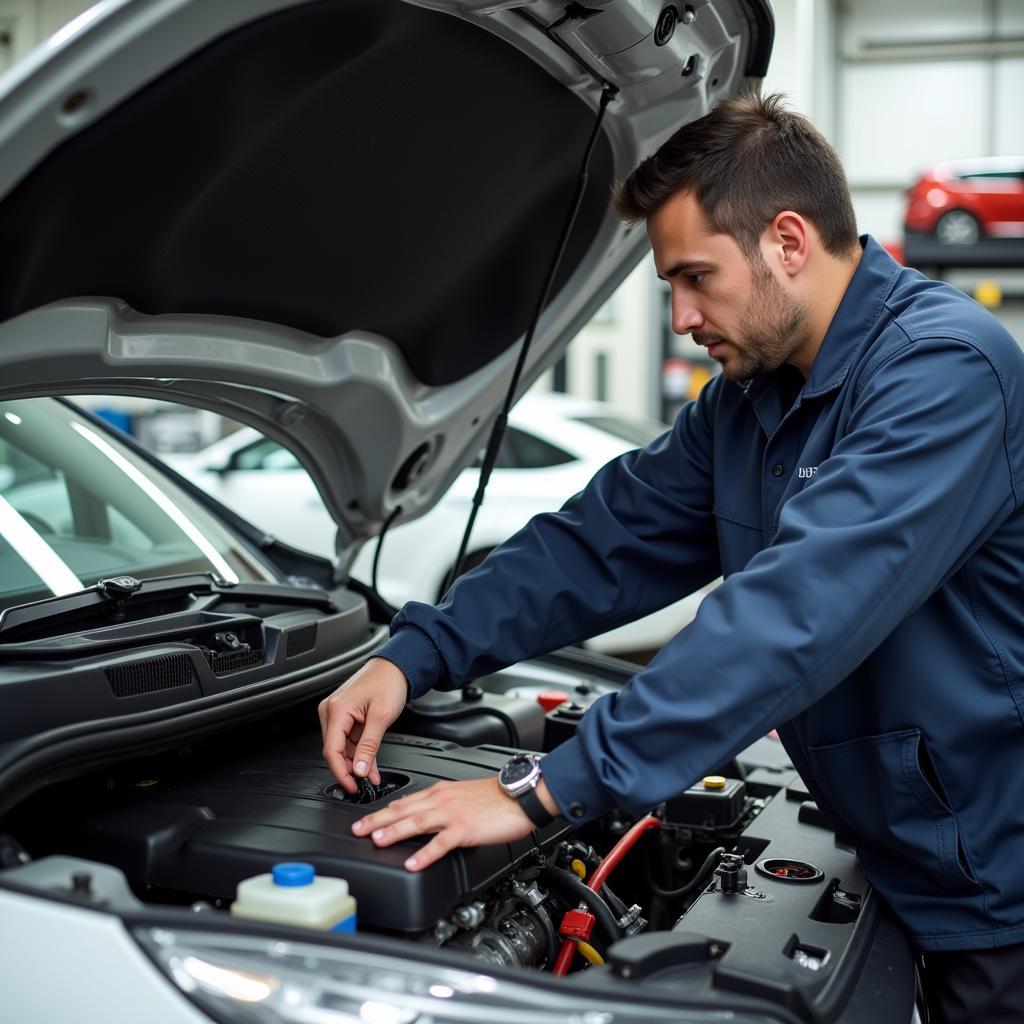 Mechanic Working on a Hybrid Engine