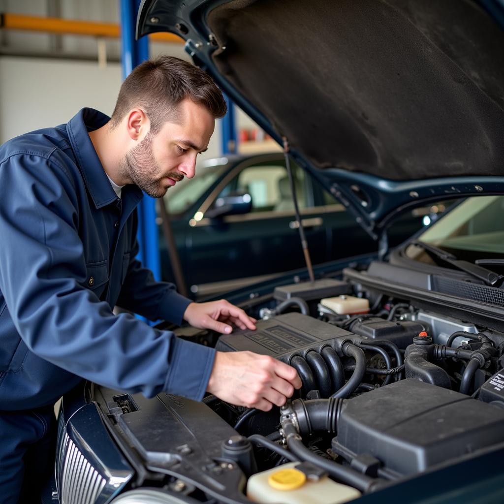 Mechanic Performing Maintenance on a 2000 Lincoln Town Car