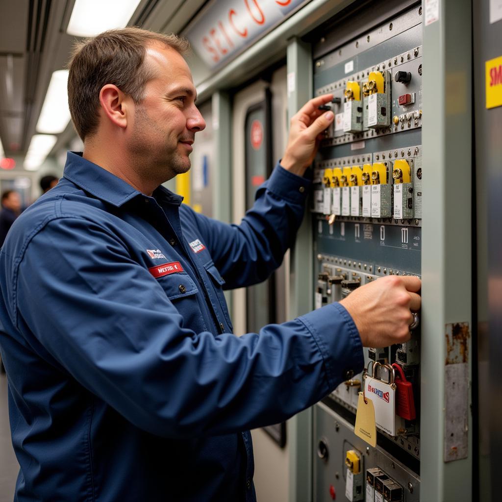 Metro Maintenance Technician Performing Lockout/Tagout Procedure