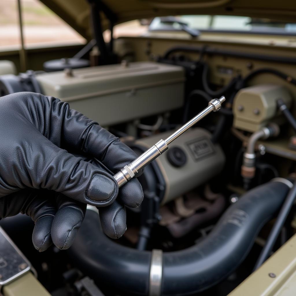 Checking Fluids in a Military Vehicle